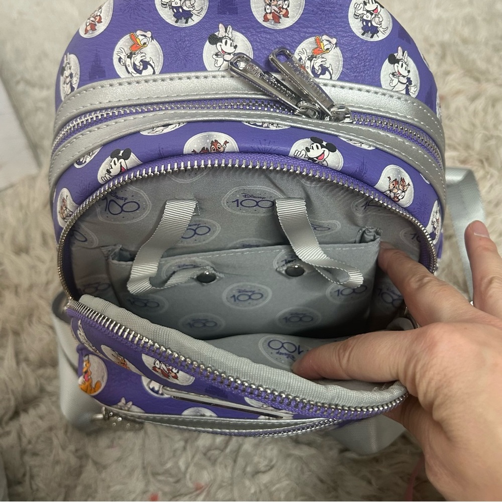 Loungefly Disney 100 Purple Mini Backpack with Character Print - Picture 13 of 16